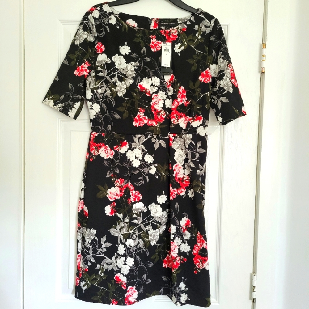 Banana Republic Black Floral Dress BNWT